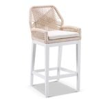 Santorini Outdoor Aluminium Square Bar Table with 4 Hugo Aluminium and Rope Bar Stool 4 Seats - White - Cream