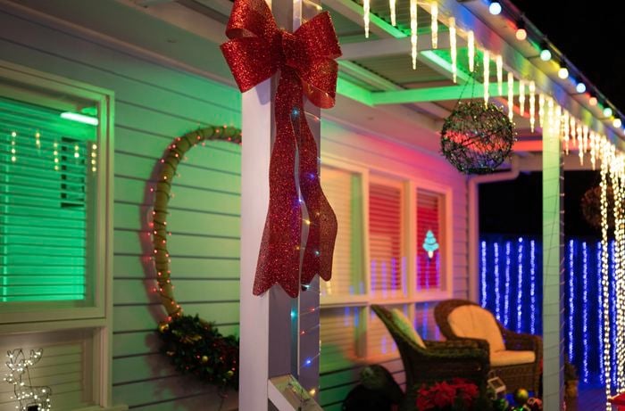 Christmas decorations in a front yard
