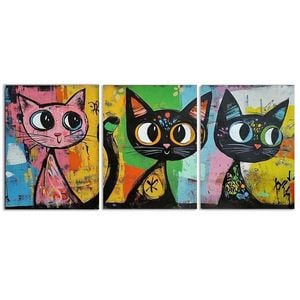 3pcs Colorful cats with big eyes Print 100% Australian Made 3 x 40x60cm (Metal Print)
