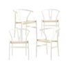 Anemone  Set of 4 Wishbone Dining Chair Beech Timber Replica Hans Wenger - White