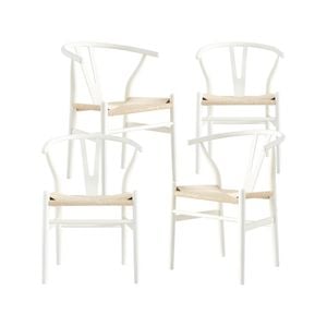 Anemone  Set of 4 Wishbone Dining Chair Beech Timber Replica Hans Wenger - White