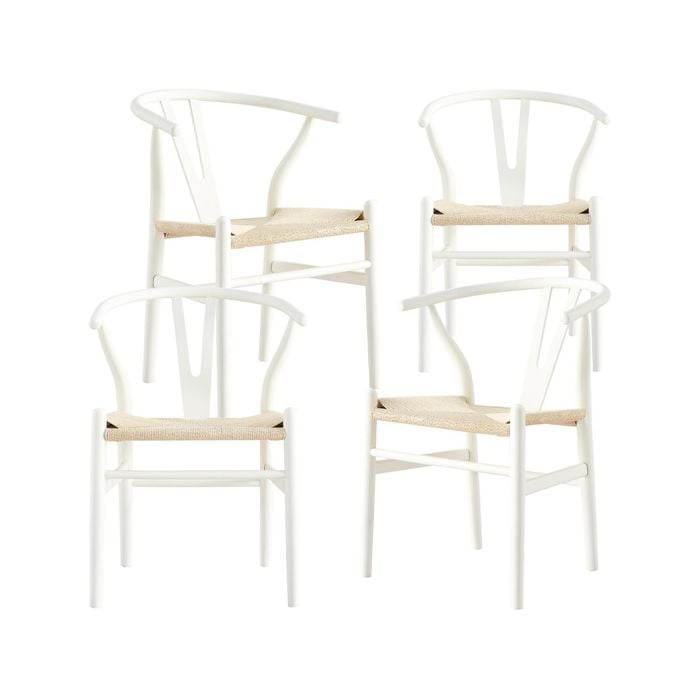 Anemone  Set of 4 Wishbone Dining Chair Beech Timber Replica Hans Wenger - White