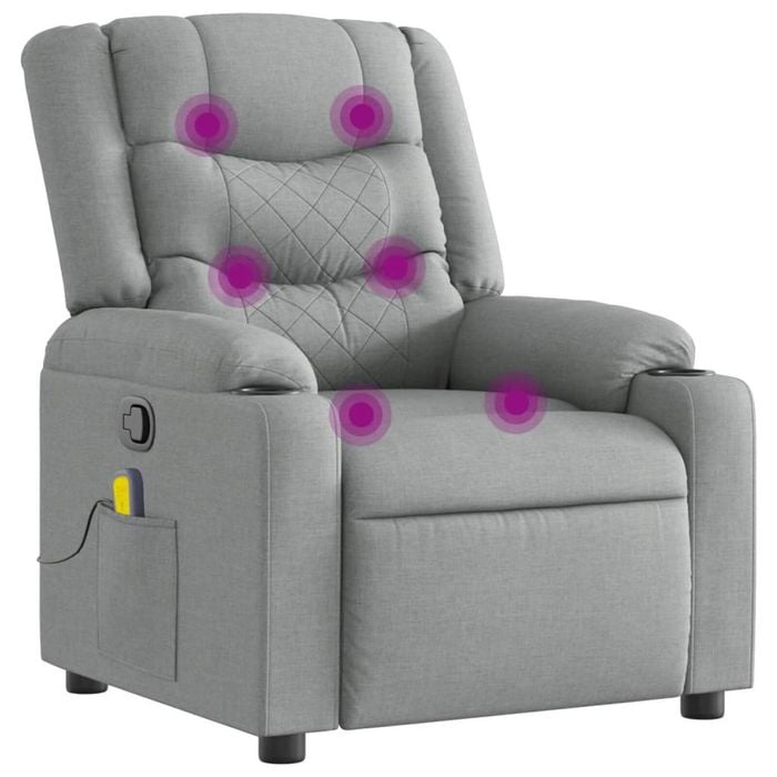 vidaXL Massage Recliner Chair Reclining Armchair Single Sofa Light Grey Fabric