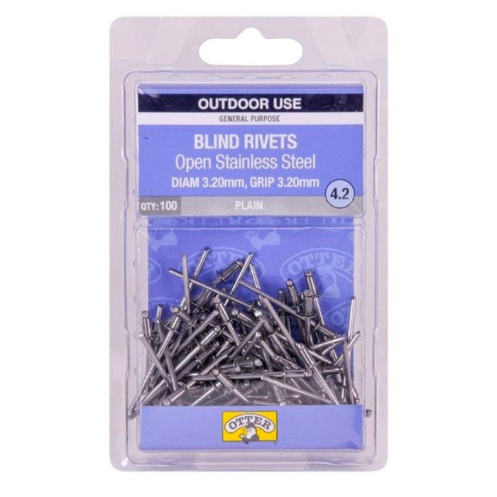 Otter 3.2 x 3.2mm Open Stainless Steel Blind Rivets - 100 Pack