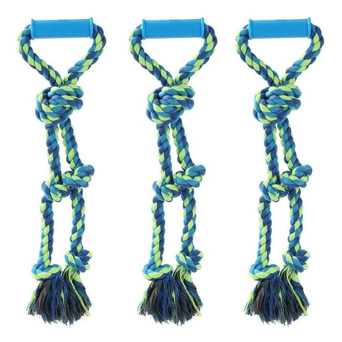 3PK Paws & Claws Twin Knotted Rope Tugger Toy W/ Handle 50cm