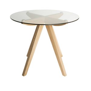 SK Designer Living | Amber Collection | Round Glass Dining Table | 90cm - Natural