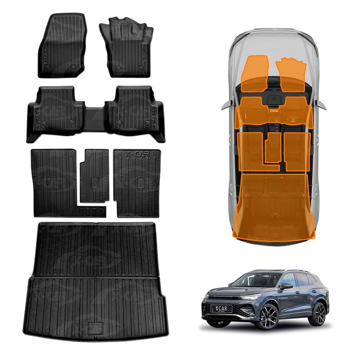 Floor Mats Boot Liner Set For Volkswagen Vw Tiguan Ct Series 2025-onwards All Weather Heavy Duty Trunk Cargo Kick Back Seat