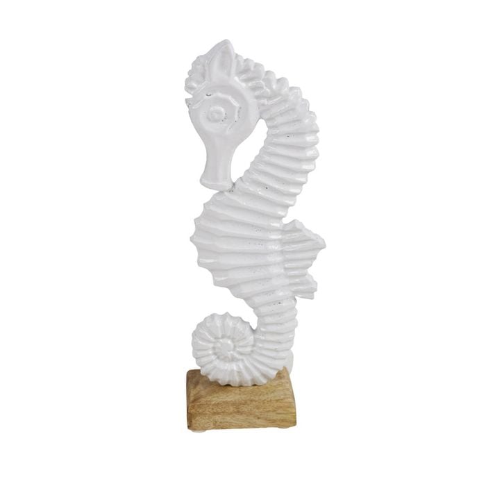 Maine & Crawford 7 Seas Metal/Wood 21cm Sea Horse Ornament - White
