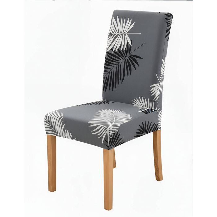 Anyhouz Chair Cover Gray Leaf Print Elastic Slipcover