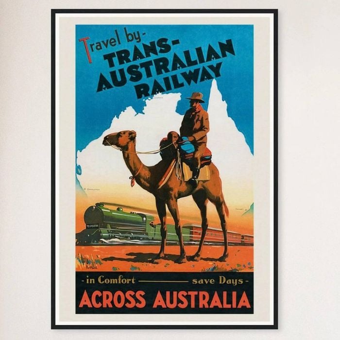 Galrie Trans Australian Railway Vintage Poster Outback Adventure Art, Black Frame, A0 84 x 119cm (33 x 47inch)
