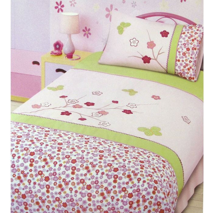 Kidz & More Springtime Cherry Blossom Embroidered Quilt Cover Set Single