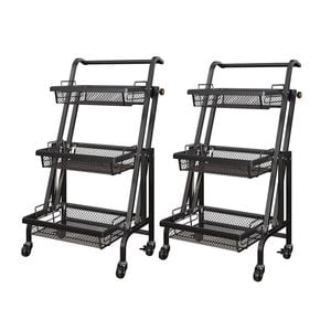 SOGA 2X 3 Tier Black Adjustable Steel Cart with Wheels