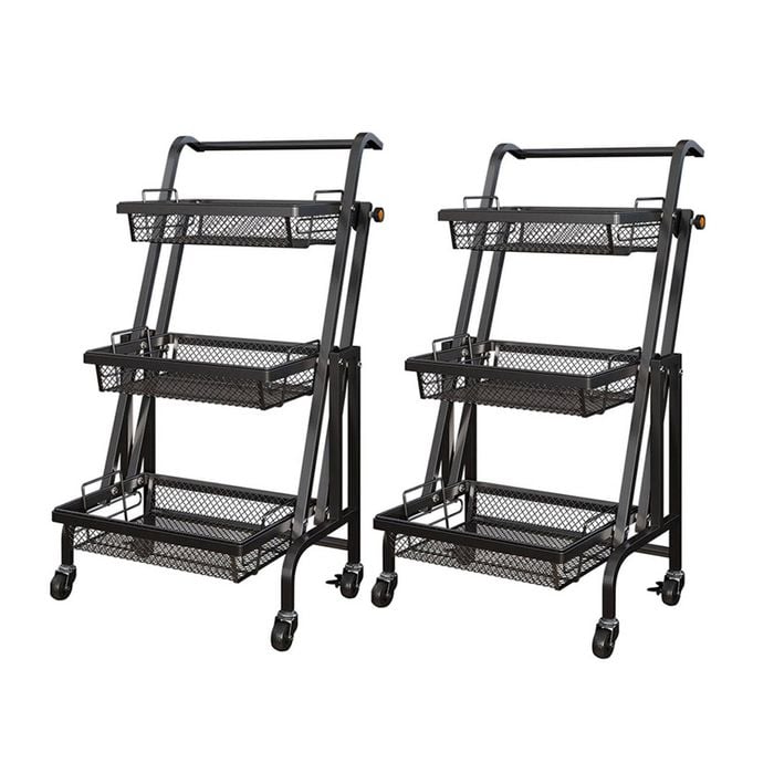 SOGA 2X 3 Tier Black Adjustable Steel Cart with Wheels