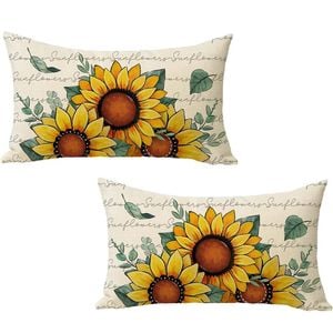 Catzon 2 Pcs Summer Lumbar Pillow Covers Linen Pillowcase for Home Decor-Set 15