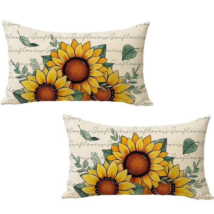 Catzon 2 Pcs Summer Lumbar Pillow Covers Linen Pillowcase for Home Decor-Set 15