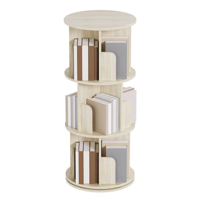 Ufurniture 3 Tier Rotating Bookshelf Corner Standing Wooden Bookcase Display Shelf Storage Rack Cabinet Oak
