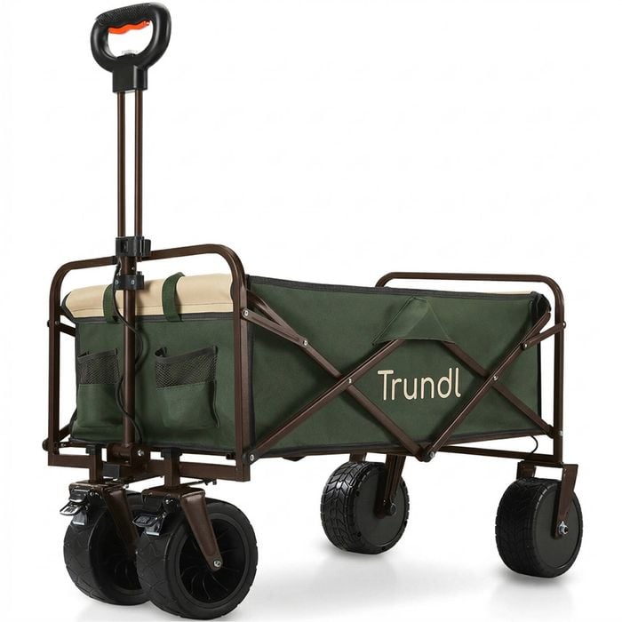 TRUNDL 106L Electric Folding Pull Cart, Powerful Easy Hill Climbing, All-terrain Wheels, Wagon for Beach Camping Shopping, Green