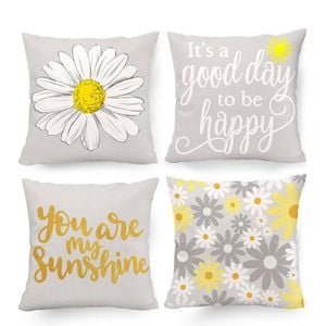 Catzon 4 Pcs Linen Throw Pillow Covers Watercolor Flower for Bed Sofa Decor 40X40cm