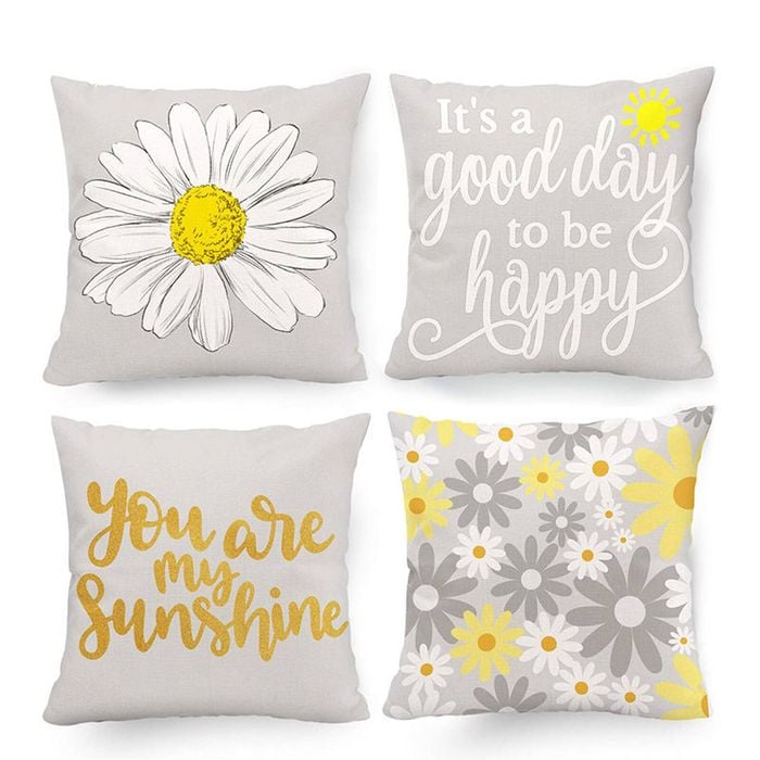 Catzon 4 Pcs Linen Throw Pillow Covers Watercolor Flower for Bed Sofa Decor 40X40cm