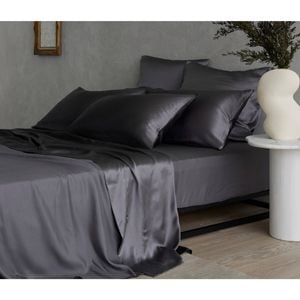 Bedding Co. Sheet Set 100% Mulberry Silk 20 Momme Soft Dark Grey King Single