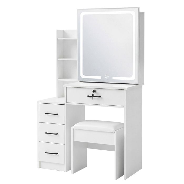 Levede Dressing Table Vanity Stool Set Sliding LED Mirror Makeup Storage Shelves