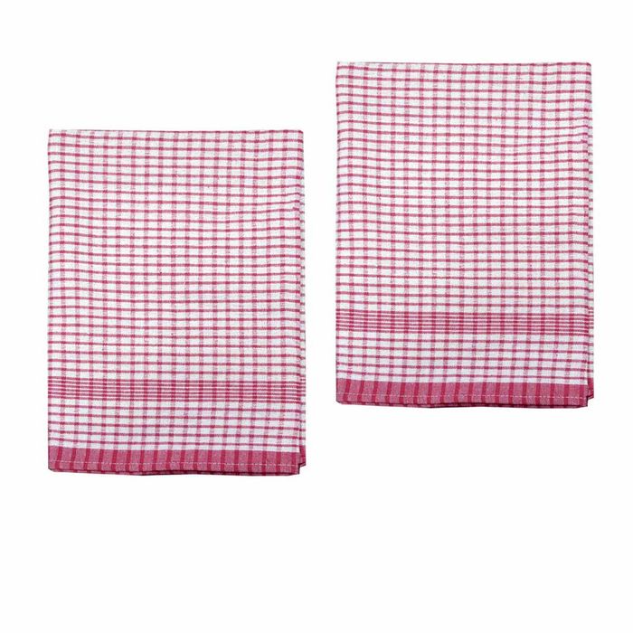 Hotel Living Set Of 2 Jumbo Cotton Check Tea Towels 60x90cm Cherry