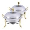 SOGA 2X Stainless Steel Round Chafing Dishes with Glass Lids & Gold Accents