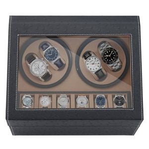Catzon Watch Winder Display Box With Quiet Motor And 6 Jewellery Display Grids-blackostrichpattern