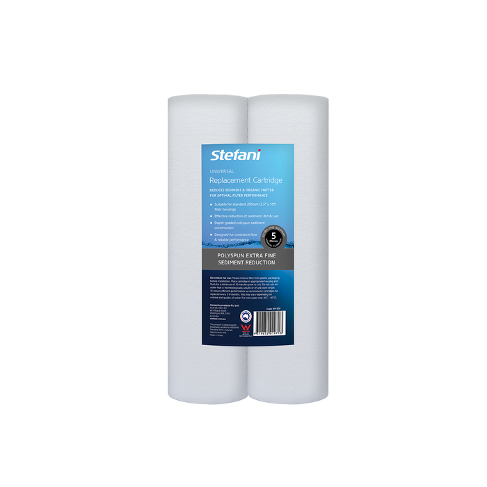 Stefani 5 Micron 2.5 x 10" Polyspun Sediment Replacement Water Filter Cartridge - Twin Pack