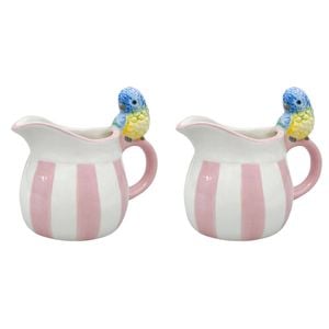 2PK Urban Ceramic Perdy Parrot Pitcher Beverage Serving Jug 13x12cm Pink