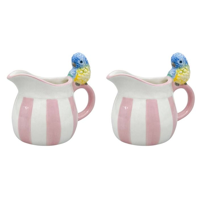 2PK Urban Ceramic Perdy Parrot Pitcher Beverage Serving Jug 13x12cm Pink