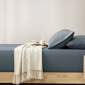 Renee Taylor 400TC Cotton Fitted Sheet & Pillowcase Set Steel Blue Double