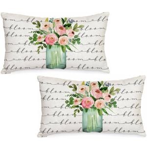 Catzon 2 Pcs Summer Lumbar Pillow Covers Linen Pillowcase for Home Decor-Set 52