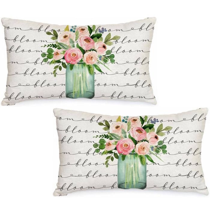 Catzon 2 Pcs Summer Lumbar Pillow Covers Linen Pillowcase for Home Decor-Set 52