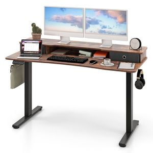 Costway Electric Lift Table Height Adjustable Stand Up Desk 140cm - Brown