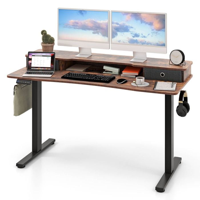 Costway Electric Lift Table Height Adjustable Stand Up Desk 140cm - Brown