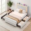 Ufurniture Led Bed Frame Queen Size With 4 Storage Drawers Charging Velvet Button Tufted Bed, Beige