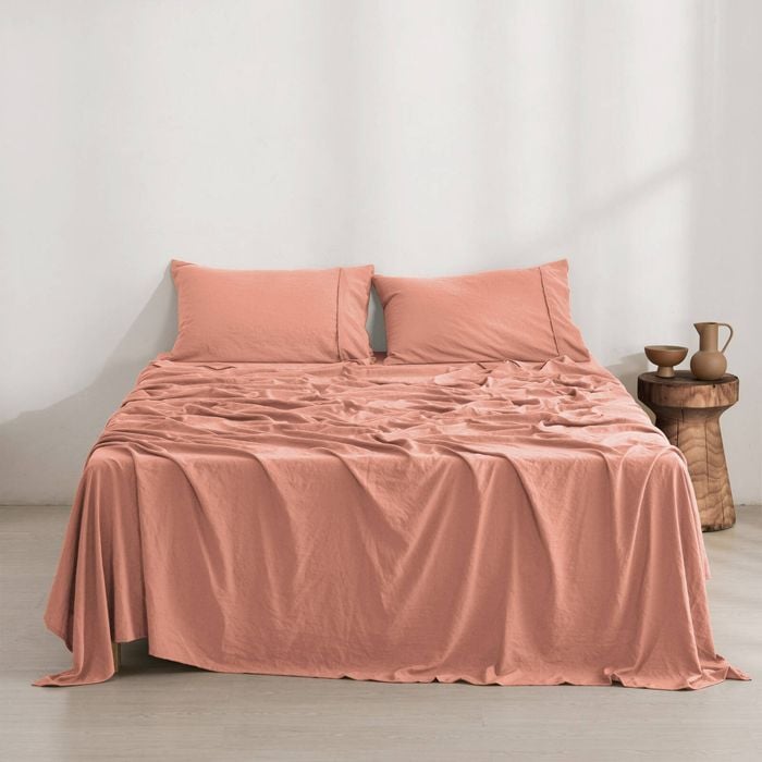 Dreamaker Superfine Washed Microfibre Sheet Set Pink Clay Queen Bed