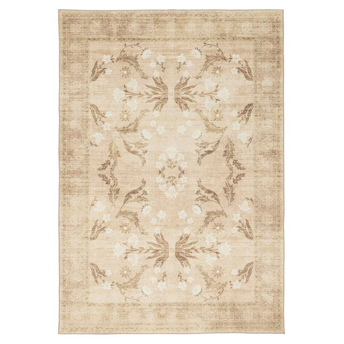Loopsie-290cm X 190cm-rosas Beige And Ivory Vintage Floral Washable Rug
