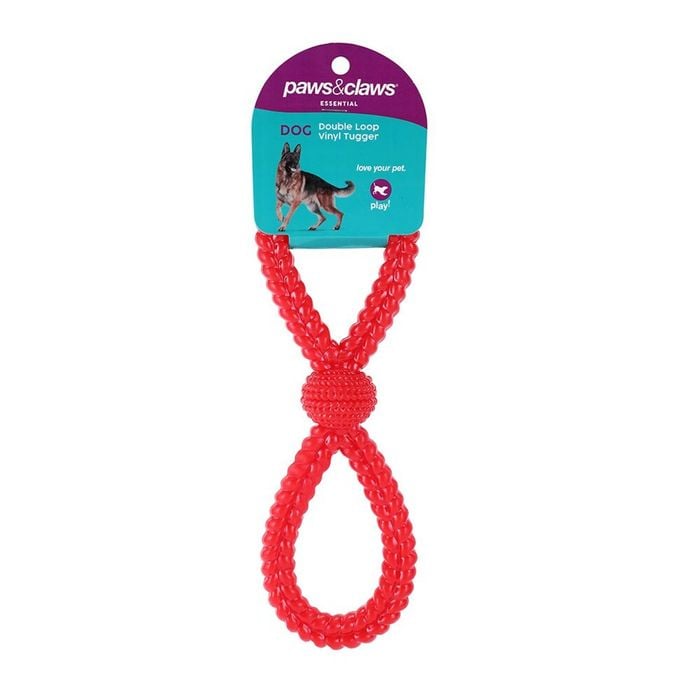 Paws & Claws Vinyl Double Loop Pet Dog Tugger 27x8cm Red