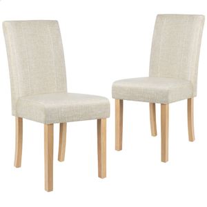 ALFORDSON Set of 2 Dining Chairs Cafe Kitchen Chair Retro High-Back Wood Fabric Beige