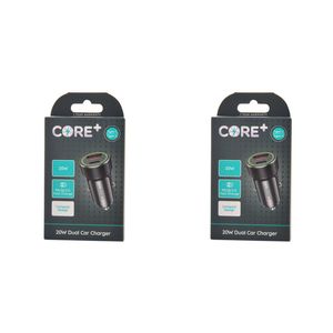 2PK Core Type-C/USB-A Dual Port Car Charger 20W - Black