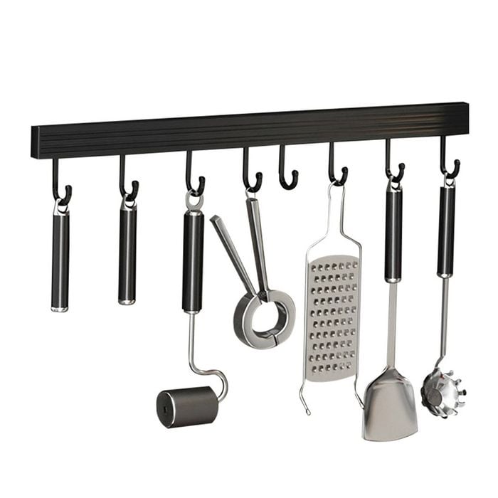 SOGA Utensil Rack 41cm Black Aluminium with Hooks
