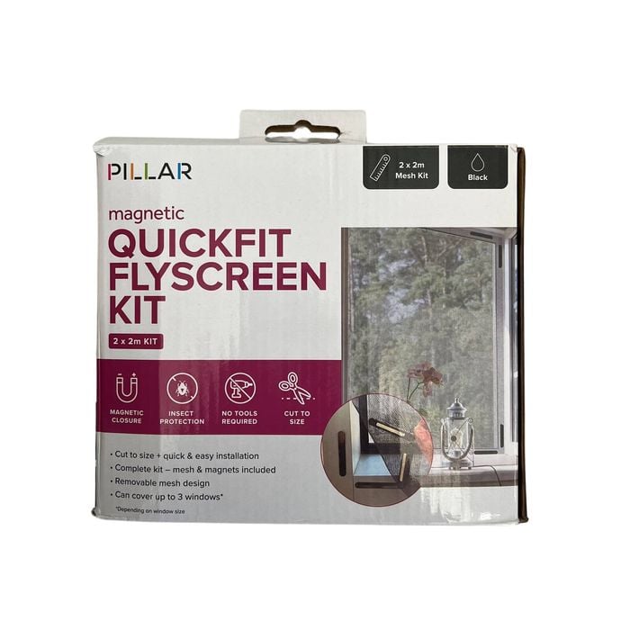 Pillar 2 x 2m Black Magnetic QuickFit Flyscreen Kit