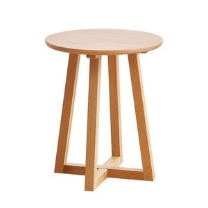 MIUZ Solid Oak Wood Side Table, Round Tripod End Table Shelf Nightstand