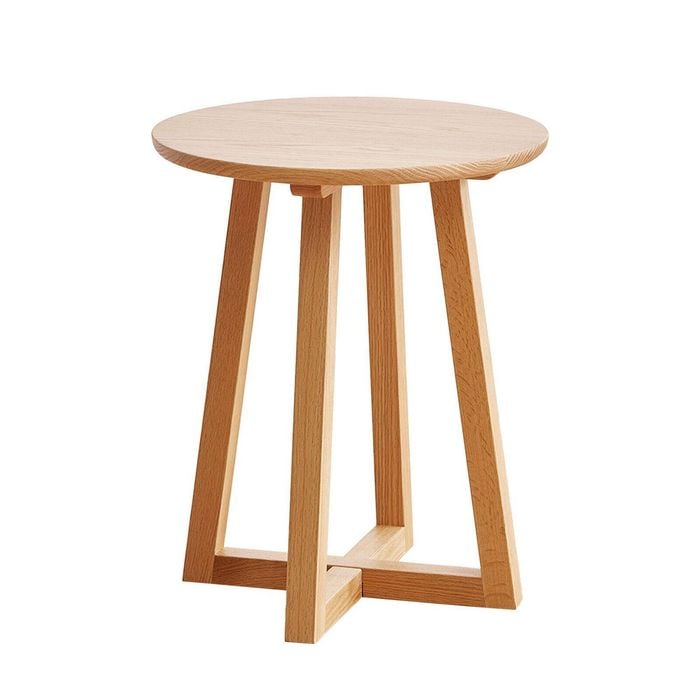 MIUZ Solid Oak Wood Side Table, Round Tripod End Table Shelf Nightstand