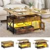 Advwin 4-in-1 LED Lift Top Coffee Table w/ Hidden Compartment & Display Shelf Rising Center Table w/ & Drawer & Cabinet Walnut