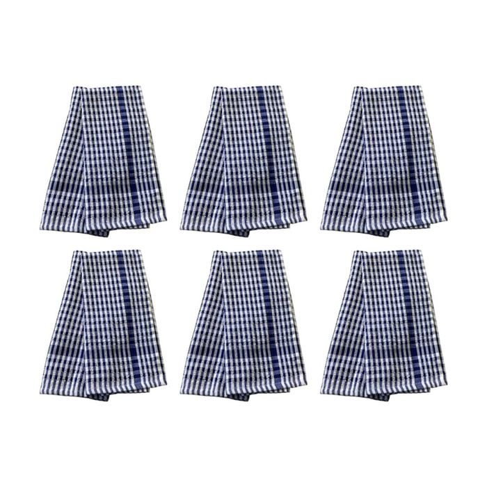 6x2pc Cdsi Essential Terry Towel Check Cotton Durable Absorbent Blue 45x65cm