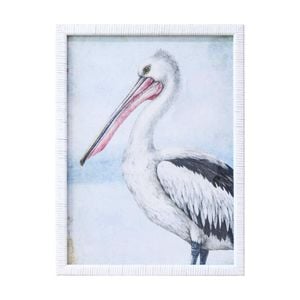 Lvd White Framed Hand-finished Coastal Pelican Print Wall Hanging Decor 60x60cm