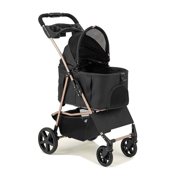 Costway 3-in-1 Foldable Pet Stroller Dog Detachable Carrier Leash Black